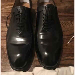 SALVATORE FERRAGAMO TRAMEZZA BLACK LEATHER DRESS SHOES, SIZE 12 EEE WORN ONCE